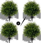 24.5 Inch (H) Artificial Cedar Topiary Ball Trees, Set of 4 Fake Shrub Bushes with Ground Spike, UV Resistant Faux Cypress Greenery Decor for Outdoor Garden, Patio, Front Porch, and Indoor Use