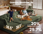 115" Oversized Corduroy Couch Modular Sectional Sofa, Washable Cloud Couch Sectional with 2 Ottoman, 5 Seater Sectional Couches for Living Room, Fully Cover Removable, U Shaped, Corduroy, Green
