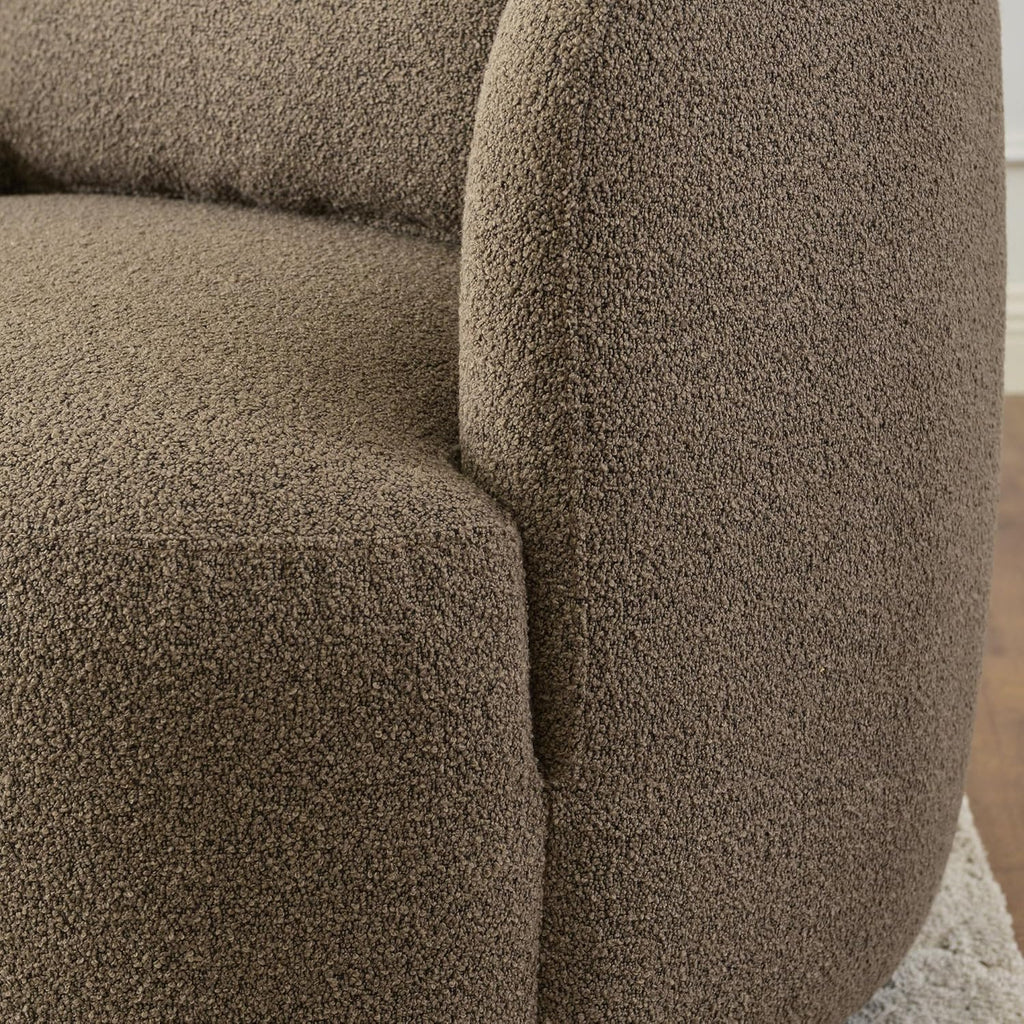 KINWELL 34" Wide Sherpa Swivel Barrel Chairs Set of 2, No Assembly Round Boucle Upholstered Accent Chairs Armchairs Single Sofa Chair with Toss Pillow for Living Room and Bedroom, Teddy Brown