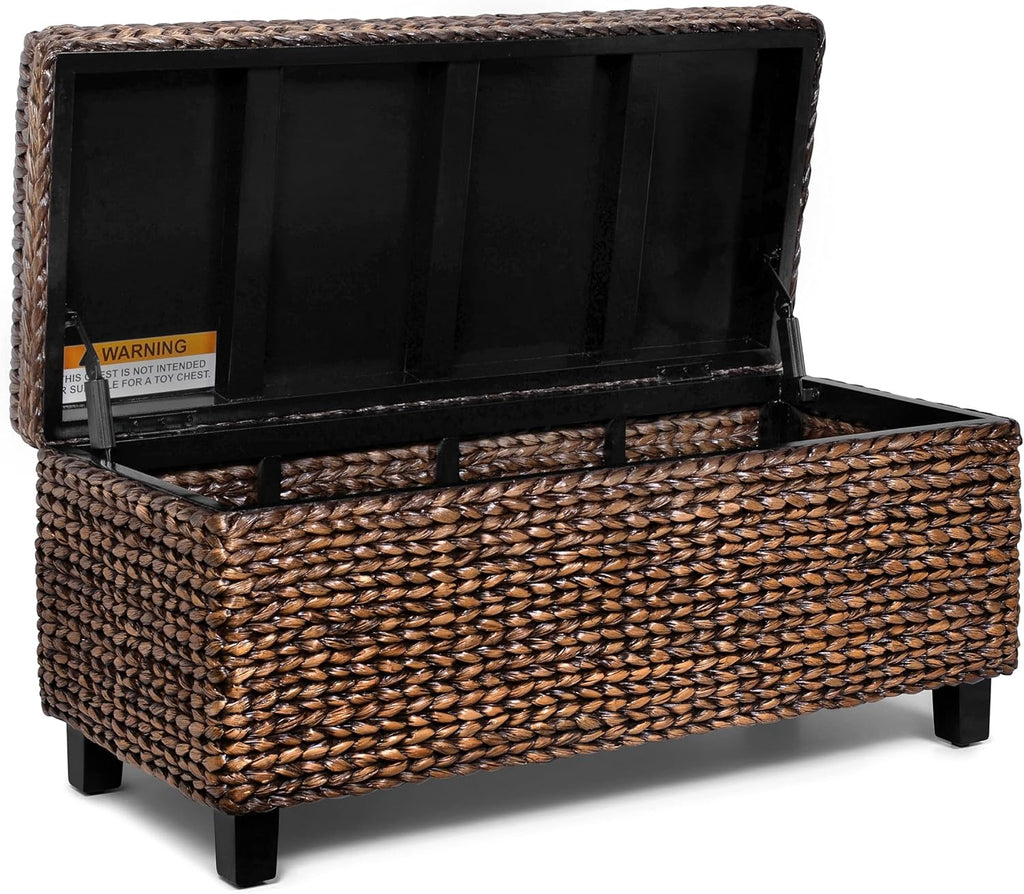 BIRDROCK HOME Hand-Woven Abaca Seagrass 36" Storage Bench with Lift-Top Lid (Brown Wash)