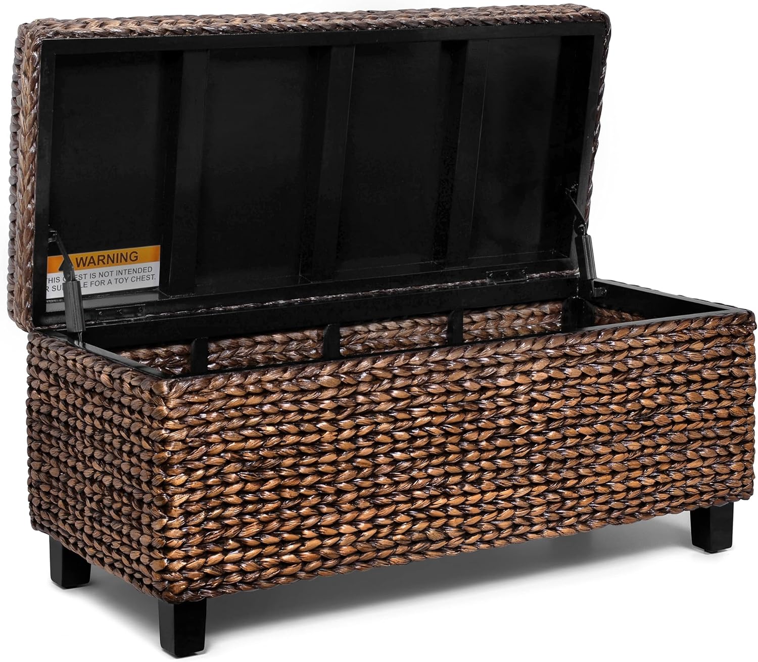 BIRDROCK HOME Hand-Woven Abaca Seagrass 36" Storage Bench with Lift-Top Lid (Brown Wash)