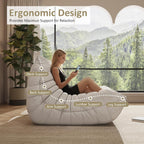 Giant Bean Bag Chair, Oversized Cloud Soft Memory Foam Bean Bag Sofa, Vacuum Compressed No Assembly Comfortable Lounge Couch for Living Room Family Rest Leisure Use (White, 3-Seater)