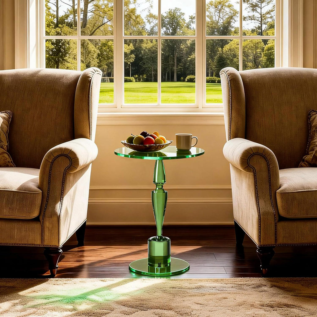 Acrylic Round Side Table, End Table Nightstand Pedestal Table for Living Room, Bedroom, Balcony (Green, 15.7“×15.7”×21.7“)