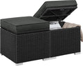 Yaheetech Wicker Ottomans, Set of 2 Patio PE Rattan Side Tables with Hidden Storage & Removable Cushion, Outdoor/Indoor Footstools, Additional Seating for Garden/Balcony/Yard, Black/Gray