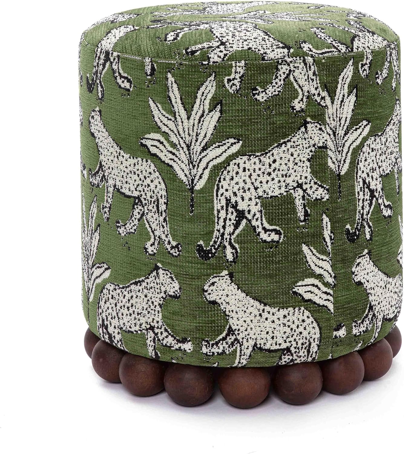 Tov Furniture Dex Olive Green Leopard Jacquard Ottoman