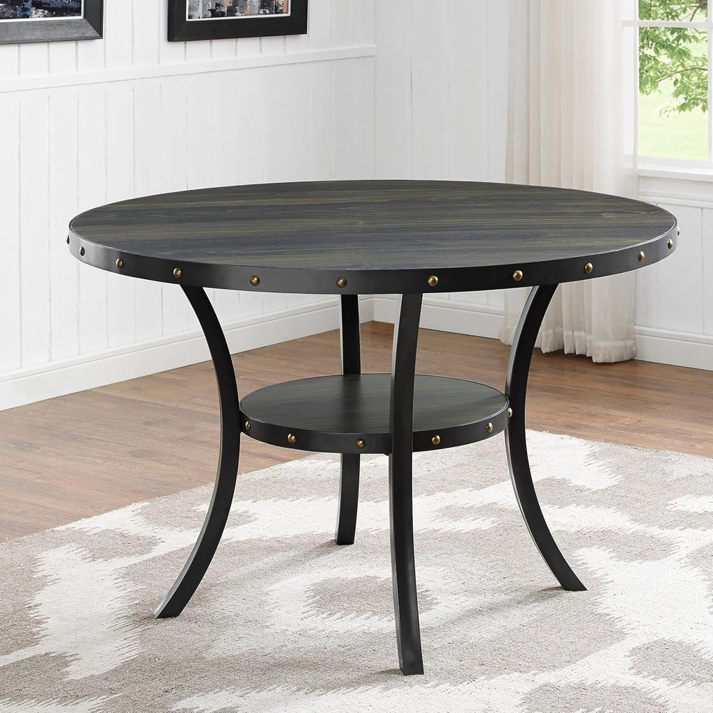 Roundhill Furniture Biony Espresso Wood Dining Set with 4 Fabric Nailhead Chairs, Purple