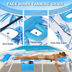 Luxfero 3-in-1 Beach Lounge Chair with Umbrella, Sun Tanning Chair with Face Hole&5-Position Recliner, Folding Lounge Chair Outdoor Lay Flat, Max 350lbs,Portable Tanning Chair with Pillow&Pocket-White