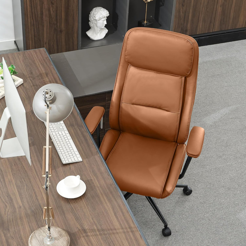 High Back Office Desk Chair,Ergonomic Reclining Office Chair,Modern Swivel Computer Chair,Conference Room Chairs,Brown Leather Chair with Lumbar Support,330lbs (Pure Brown)