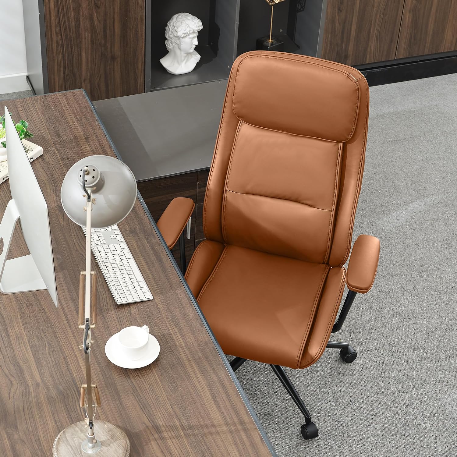 High Back Office Desk Chair,Ergonomic Reclining Office Chair,Modern Swivel Computer Chair,Conference Room Chairs,Brown Leather Chair with Lumbar Support,330lbs (Pure Brown)