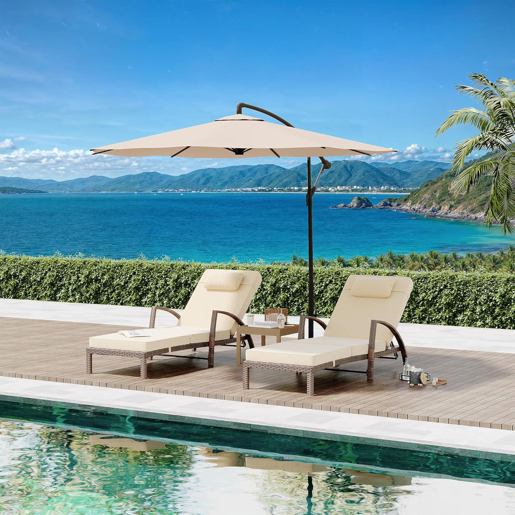 Outdoor Lounge Chairs Set of 2, Pool Lounge Chairs for Outside Patio Furniture, Outdoor PE Rattan Wicker Patio Chaise with 5-Positions Adjustable for Poolside, Deck,Beige