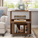 Side Table with Storage, Small End Tables with Sliding Door, Rolling Night Stand with Wheels, Mid Century Modern Bedside for Living Room, Bedroom, Small Space (Walnut)