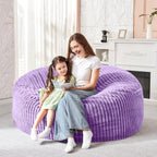 HABUTWAY 3FT Bean Bag Chair, 3' Large Bean Bag Chairs for Adults with Stripe Plush Cover, Memory Foam Beanbag Chair for Living Room Bedroom Dorm，Purple