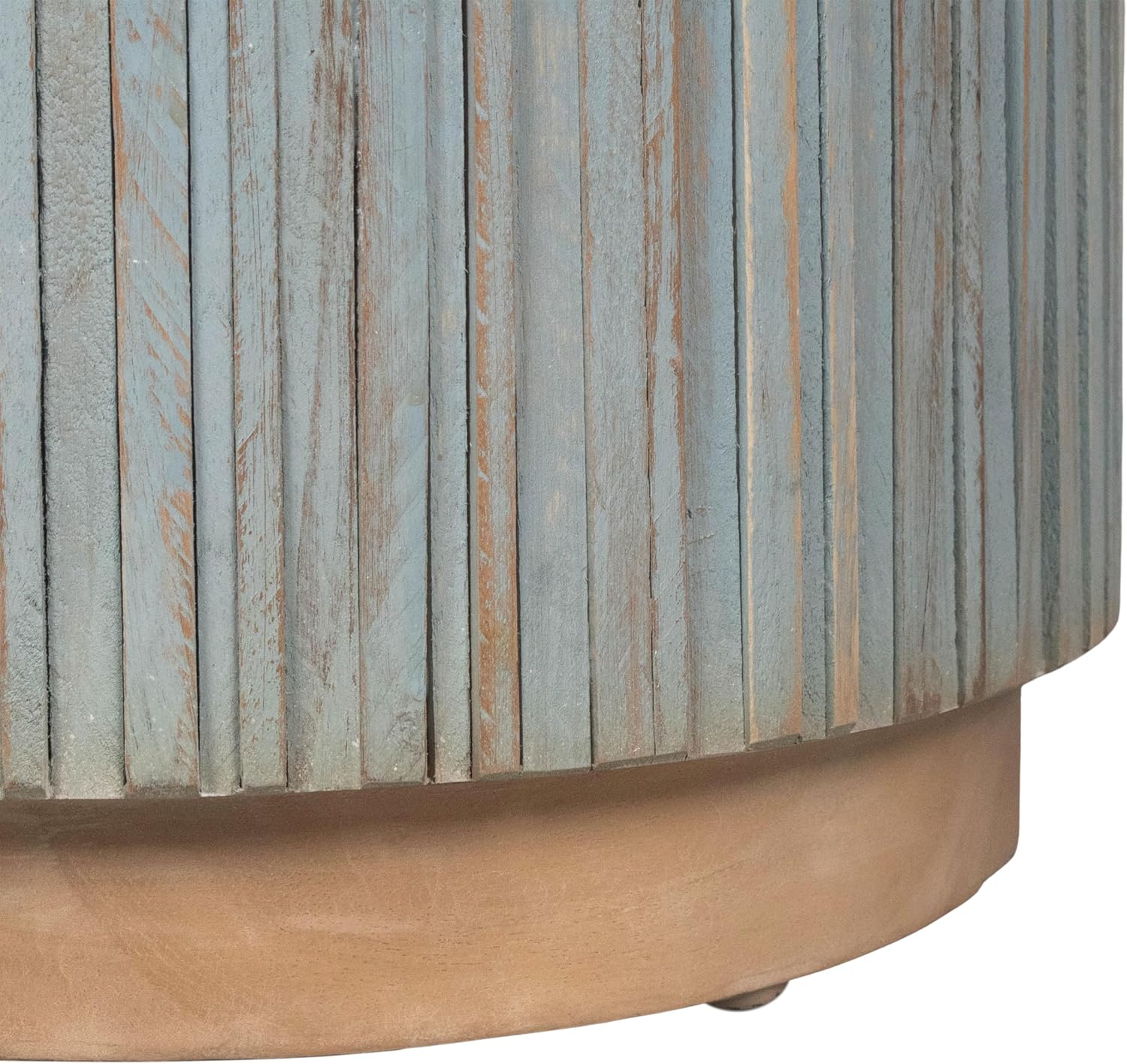 East at Main Monroe Blue Wash Teak End Table – Round Accent Table for Living Room, Bedroom, or Entryway – Solid Wood Handmade Nightstand for Coastal, Boho, and Modern Farmhouse Décor