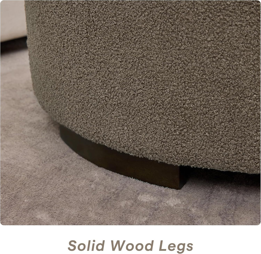 29.5 Inch Round Storage Ottoman Coffee Table,Modern Circle Coffee Table with Storage with Removable Lid Top and Solid Wood Legs,Large Round Ottoman for Bedroom,Living Room,Teddy Fleece,Brown