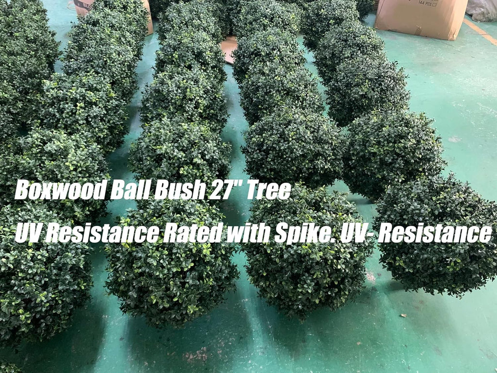 kyesyes Artificial Boxwood Ball Bush 27" Tree UV Resistance Rated with Spike. Easy to Push in The Ground.Plant Looks Great in a Planter Anywhere. Indoor/Outdoor Decor 2 Pack