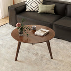 100% Solid Oak Wood Mini Coffee Table, Round Side Table w/Solid Wood Legs, Walnut Mid Century Coffee Table w/Sturdy Frame for Bedroom Balcony Living Room (29.53" D x 17.72" H)
