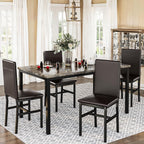 Lamerge Dining Table Set for 4, Faux Marble Table and 4 PU Leather Chairs, Kitchen Table and Chairs for 4, Modern Dining Room Table Sets for Small Spaces, Living Room, Breakfast Nook, (Coffee Color)