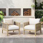 Christopher Knight Home Teras Acacia Wood Lounge Chair Outdoor Set of 2 with Removable Cushion, Solid Wood Patio Accent Chair with PE Wicker Accents, Patio Furniture Set Sofa Chair, Light Teak+Cream