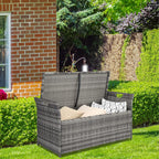Outvita 40 Gallon Outdoor Storage Box, Patio Rattan Storage Bench with Cushion for Backyard, Balcony, Poolside, Garden, Gray