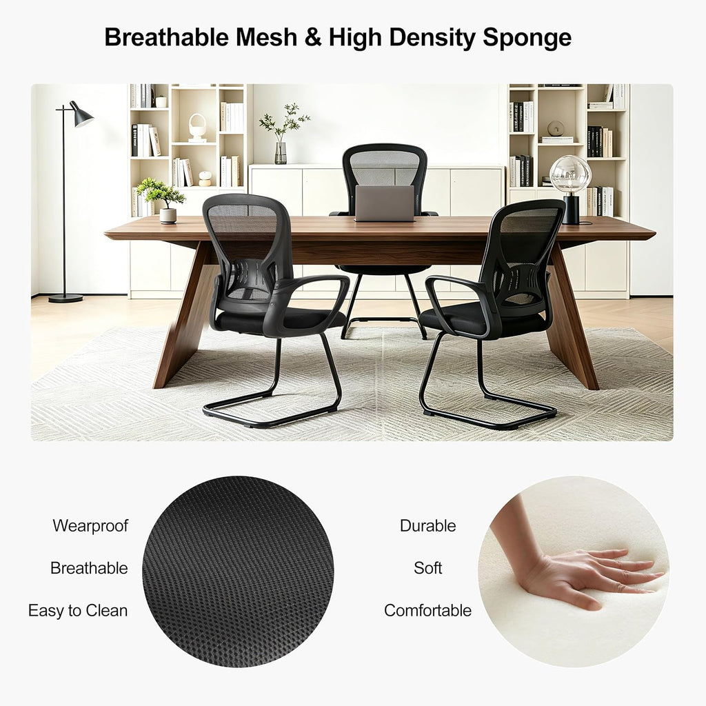 Okeysen Waiting Room Guest Chairs Set of 2, Mesh Mid Back Office Reception Chair with Arms, Office Desk Chair with Sled Base No Wheels, for Office Meeting, Conference Room, Waiting Area, Lobby