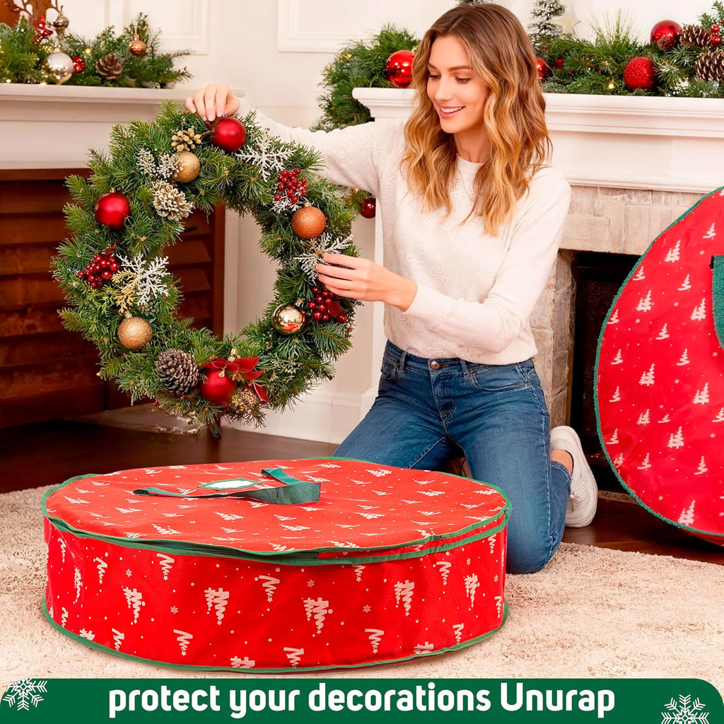 36 Inch Wreath Storage Container, 1 Pack Deluxe Wreath Storage Bag with Dual Zippers, Easy Access Christmas Wreath Storage Bag with Carry Handles and Clear Label Pocket