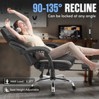 Office Chair with Footrest,6-Point Vibration Massage & Heat Executive Office Chairs,Big and Tall Fabric Office Chair 500LBS,Ergonomic Desk Chair for Heavy People,Recliner with Padded Armrest,Blackgrey