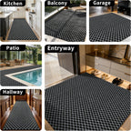 2ft x 6ft Runner Rug, Non Slip Indoor Outdoor Rugs, Waterproof Low Profile Carpet Runners for Hallway Entryway Kitchen Garage Patio Balcony, Custom, Grey Checkered