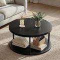YESHOMY 36" Modern Round Coffee Table for Living Room, 2-Tier Wood Design with Storage Shelf, Sturdy Metal Frame, Stylish Small Space Furniture, Black Metal