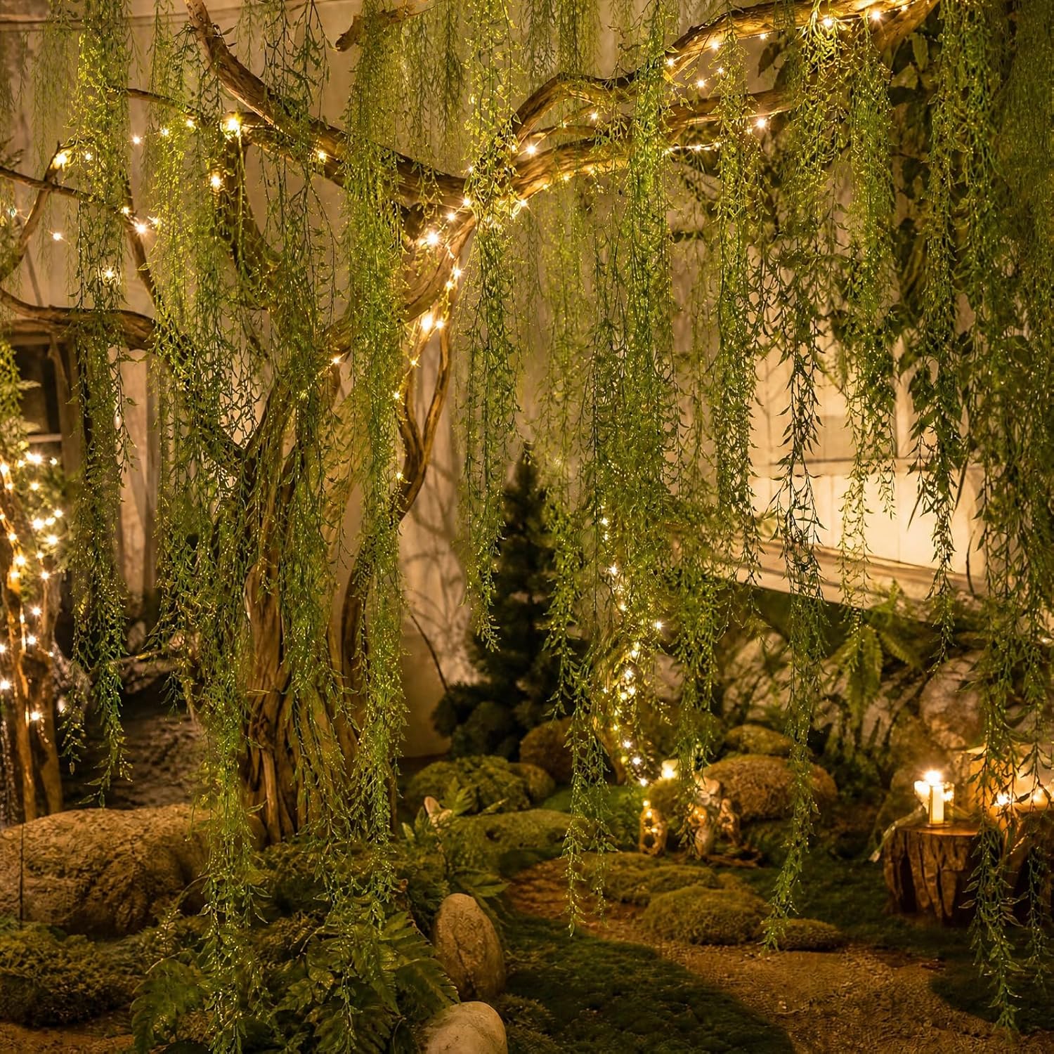 68.9ft Artificial Hanging Willow Vines Greenery Jungle Theme Decor for Woodland Forest Safari Party, Classroom Home Garden Wall Indoor Outdoor DIY Decoration