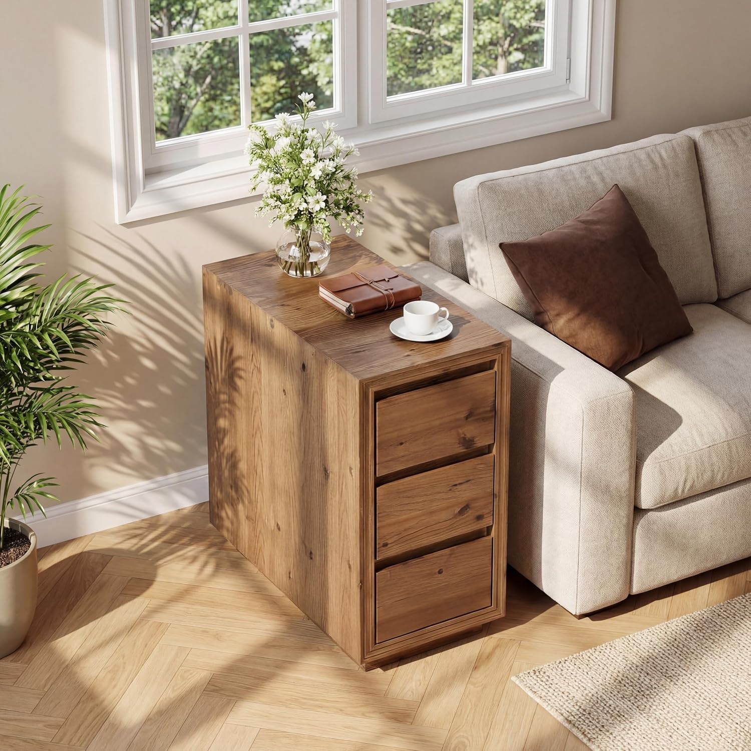 LITTLE TREE 2-Pack Solid Wood 3-Drawer Nightstand, 23.62" H Bedside Table with Storage, No Assembly Wooden Side Table for Bedroom, Living Room & Sofa Side