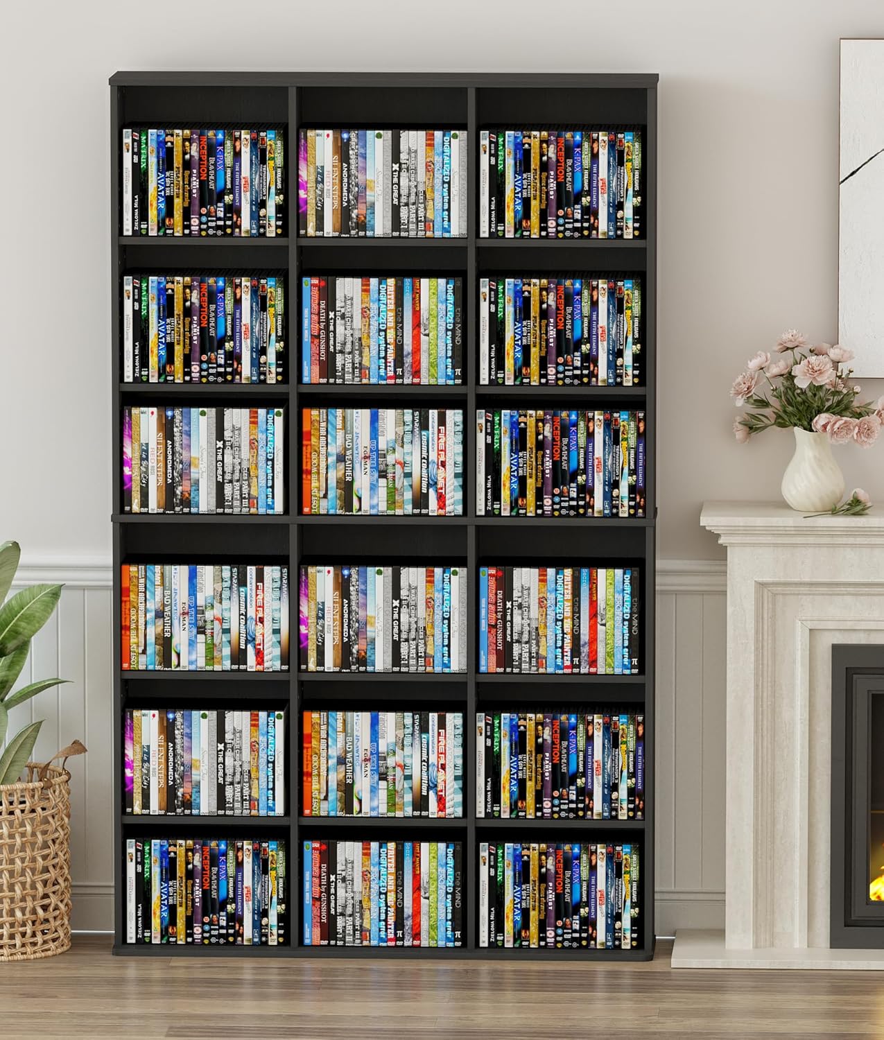 DVD Shelf Storage, 9-Tier Media Storage Cabinet with Adjustable Shelves CD Cabinet Media Tower for DVDs CD Holder, Books, Games, Blue Rays, Black
