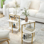Lamerge Coffee Table Set of 3,Rectangle Coffee Table&2 Accent Table,Faux Marble Tabletop,3 Piece Living Room Table Sets with Multi Tier Storage, for Small Space, Apartment,White & Gold (LCTS-wg)