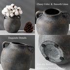 PORCER Ceramic Rustic Vase for Home Decor, 5.8 Inch Terracotta with Handles, Vintage Decorative for Flowers, Plants, Living Room, Table, Thanksgiving - Black Bronze