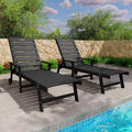 YEFU Lounge Chair Outdoor Set of 2: Outdoor Chaise Lounge with 5-Level Adjustable Backrest, Cup Holders & Wheels, All-Weather Resistance Chaise Lounge for Outside/Patio/Beach/Deck, Black