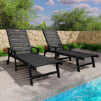 YEFU Lounge Chair Outdoor Set of 2: Outdoor Chaise Lounge with 5-Level Adjustable Backrest, Cup Holders & Wheels, All-Weather Resistance Chaise Lounge for Outside/Patio/Beach/Deck, Black