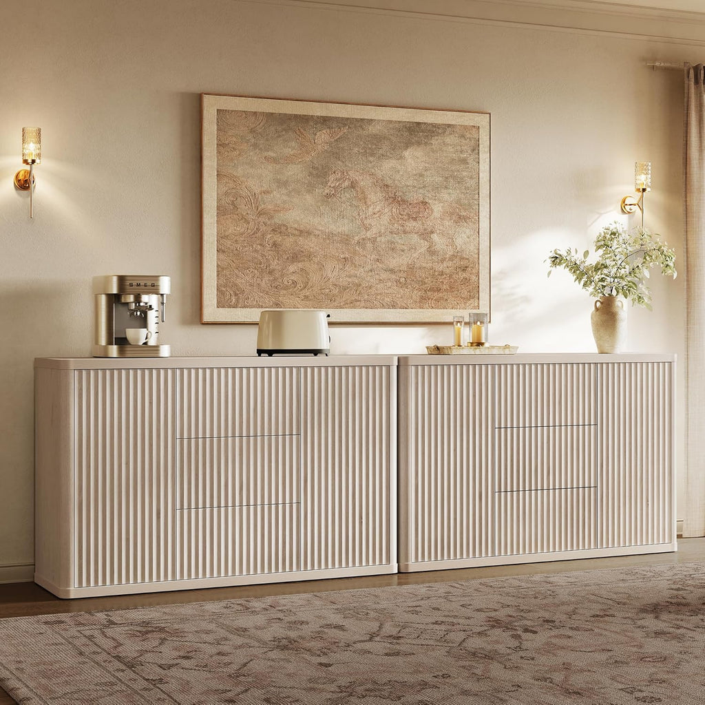 SICOTAS Buffet Cabinet with Storage 54.7" Large Modern Accent Storage Cabinet with Doors and Shelves Fluted Sideboard Credenza Buffet Table Coffee Bar for Living Room Kitchen Dining Room, White Alder