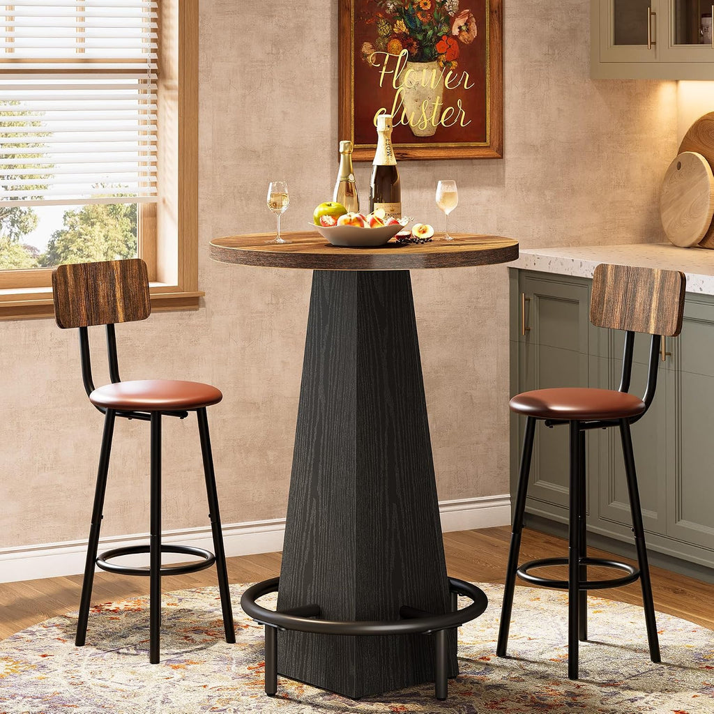 Tribesigns Bar Table, 37.4" High Round Pub Table for Small Bars, Dining Room, Kitchen, Brown and Black (Only Table)