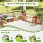 HAPPYGRILL Patio Wooden Bench with Planter, 2 Person Patio Bench with/ 2 Side Flower Box, Slot Design for Easy Assembly, Natural Fir Wood Frame, Outdoor Garden Bench Seat for Patio, Garden, Backyard
