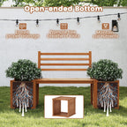 Outdoor Planter Box with Bench, Teak Oil Finish Wood Seat with 2 Open-Ended Base Garden Beds & Backrest, Decorative Plant Container for Yard, Balcony & Porch
