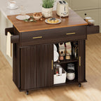 DHH Rolling Kitchen Island with Drop Leaf Countertop&Ample Storage - 39.4" Small Mobile Kitchen Cart On Wheels with Sliding Door,Drawers,Spice Rack & 2-Tier Storage (Dark Walnut)