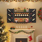 Hoctieon 48.6" Wall Mounted Wine Rack, 3 Tier Hanging Wine Racks with Glass Holder, Large Capacity Bar Shelves, Metal Wood Bottle Display Storage for Kitchen, Home Bar, Dining Room, Black