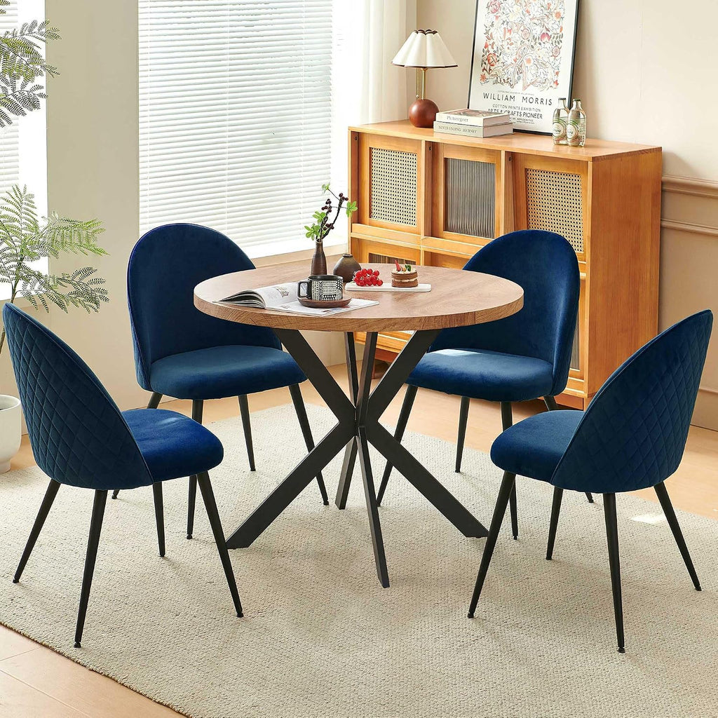 Homedot 5-Piece Kitchen Dining Table Set for 4 with Navy Blue Chairs Upholstered, Modern Round Dining Reception Table Set, Space-Saving Dinette Table Set for Apartment, Dining Room