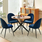 Homedot 5-Piece Kitchen Dining Table Set for 4 with Navy Blue Chairs Upholstered, Modern Round Dining Reception Table Set, Space-Saving Dinette Table Set for Apartment, Dining Room