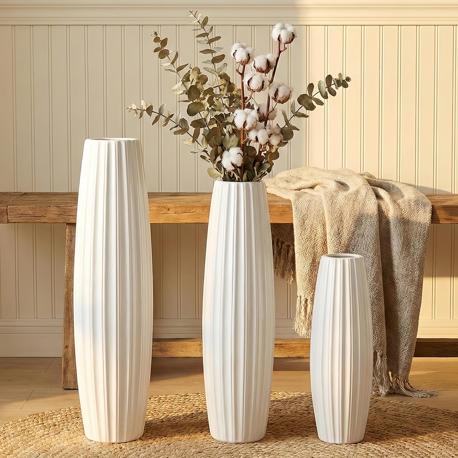 Large Floor Ceramic Vase 17.7 Inches Tall,White Modern Flower Tall Vases for Office, Home,Farmhouse,Living Room Décor,Simple Origami Design Fall Decorative Porcelain Flower Arrangement Vase Ideal Gift
