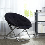 Urban Lifestyle Faux Fur Saucer Chair, Foldable Cozy Accent Chair for Kids, Teens & Adults, Gaming Chair Dorm Chair Bedroom Chair, Metal Frame, Black Faux Fur Seat