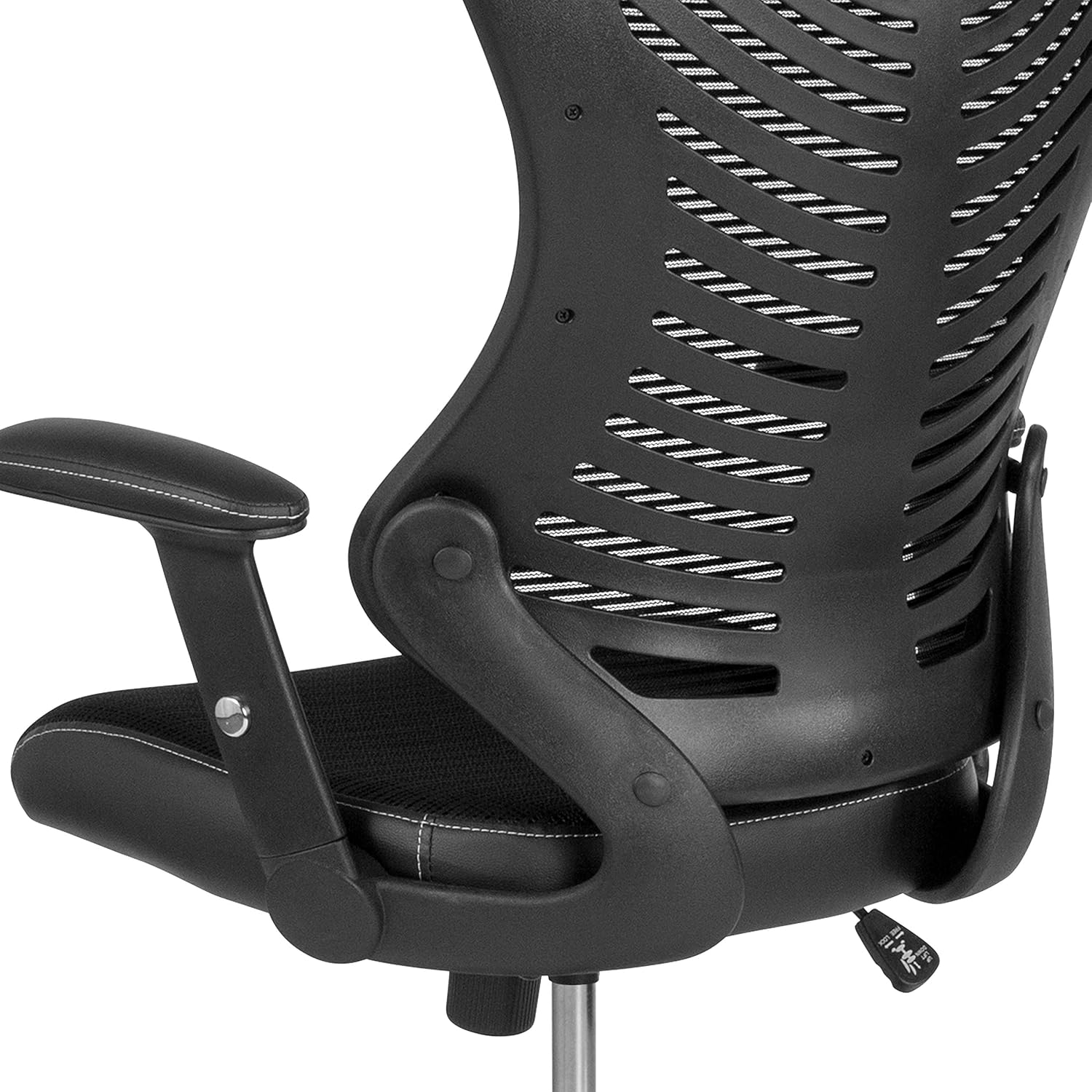 Flash Furniture Waylon High Back Designer Black Mesh Drafting Chair with LeatherSoft Sides and Adjustable Arms