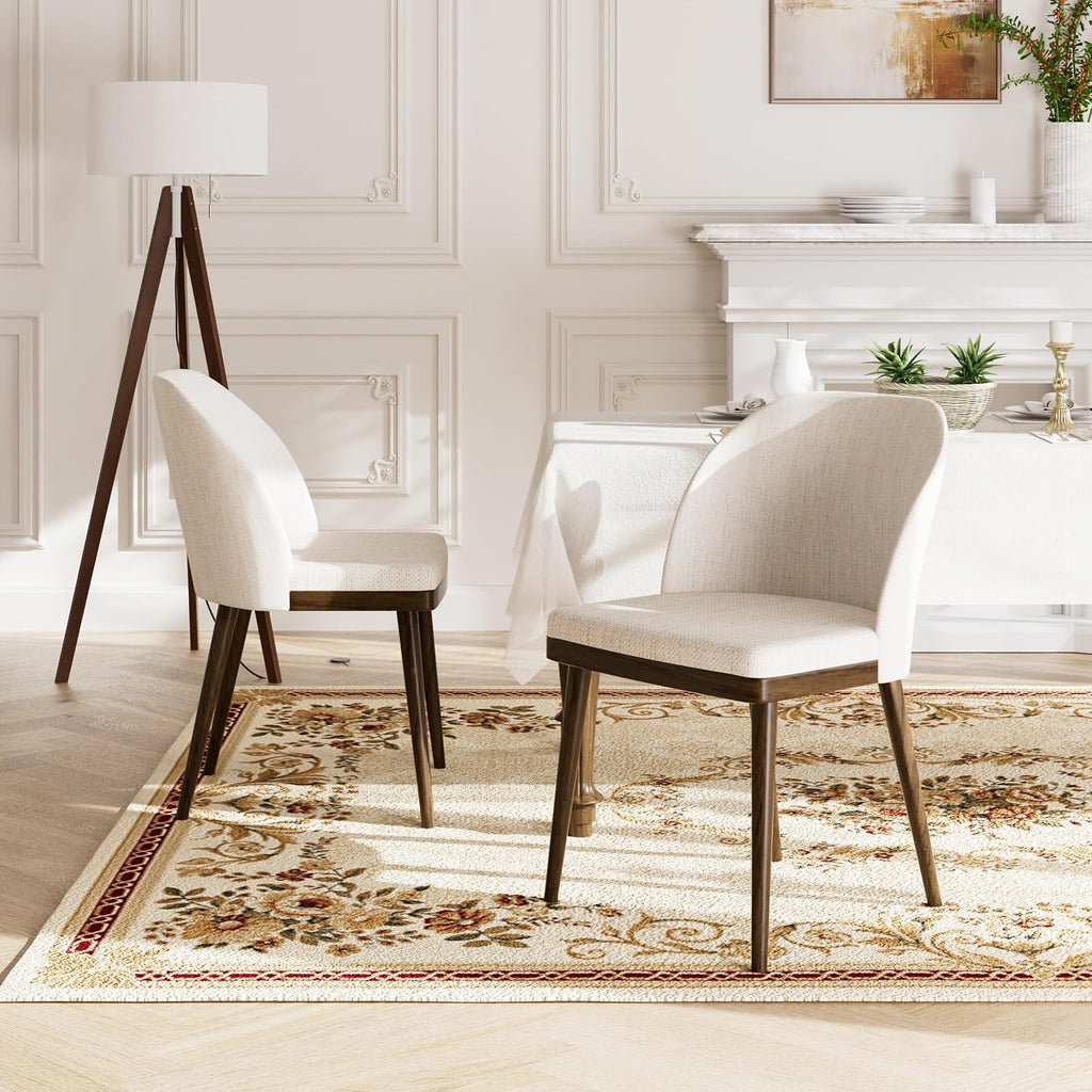 Upholstered Dining Chairs Set of 4 - Modern Dining Room Chairs, Mid-Back Restaurant Kitchen Chairs with Wooden Legs, Beige