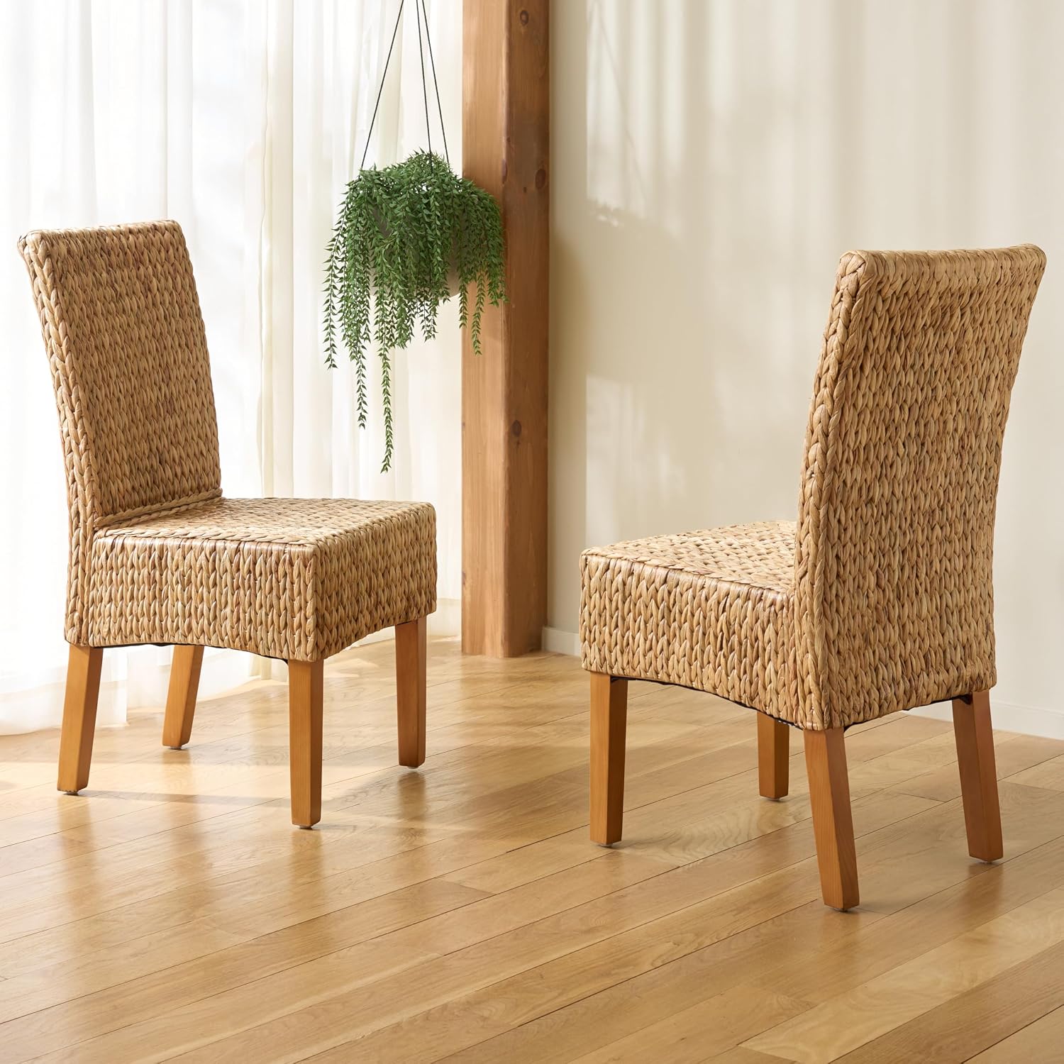 SAFAVIEH Furniture - Luz Dining Chair Set of 2 - Coastal Design - Natural & Honey Pine Solid Wood - Ideal for Dining Room, Kitchen, 18.5" Seat Height (SEA8016B-SET2)