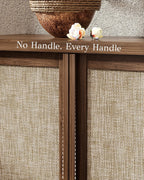 Yechen Buffet Cabinet with Storage, 63" Wide Sideboard with Solid Wood Handles and Rattan Look Accent Doors, Flexible Shelves, for Living Room, Kitchen, Dark Walnut