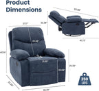 FiveWillowise Rocking Chair Nursery with Adjustable Armrests, 360° Swivel Rocker Recliner for Moms, Manual Gilder Rocker Nursing Chair with Wide Foot Rest for Living Room, Bedroom, Dark Blue